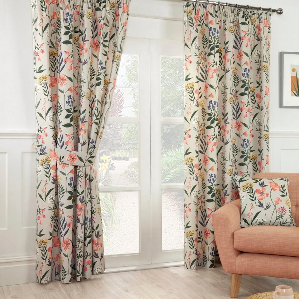 image 1 of Sundour Meadow  Ready Made Floral Pencil Pleat Curtains Multi 90x90 Inches