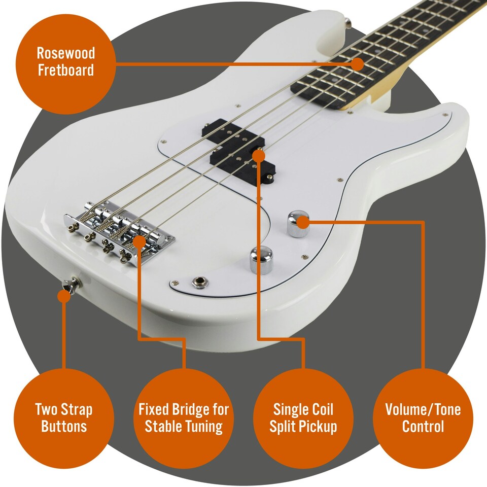 image 1 of 3rd Avenue Electric Bass Guitar Pack with Amp White