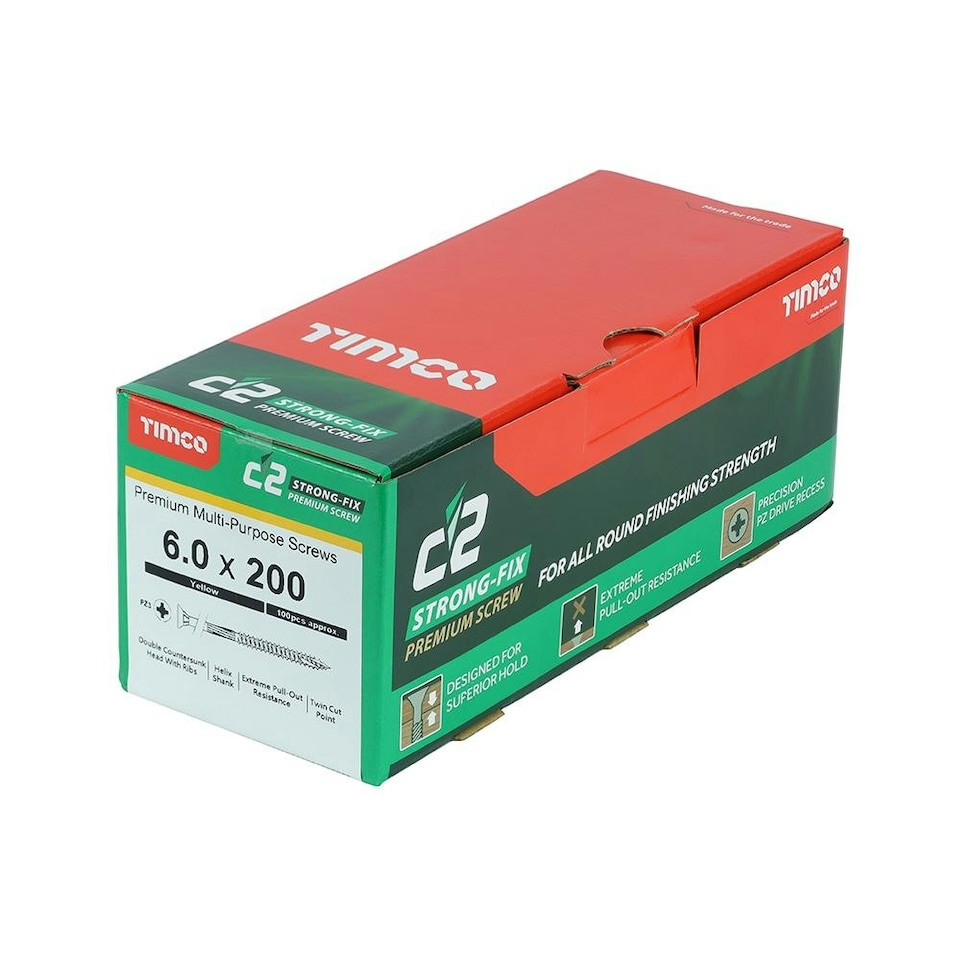 image 1 of Timco - C2 Strong-Fix Multi-Purpose Premium Screws - PZ - Double Countersunk - Yellow (Size 6.0 x 200 - 100 Pieces)