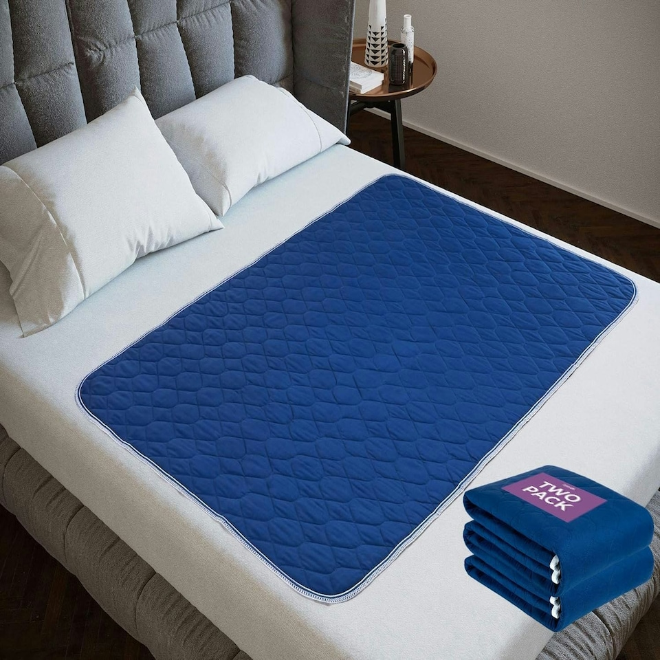 image 1 of Lynmark® Incontinence Bed Pads Non Slip - Washable, Absorbs 2L, 135 x 85cm Blue | 2 pack | Double