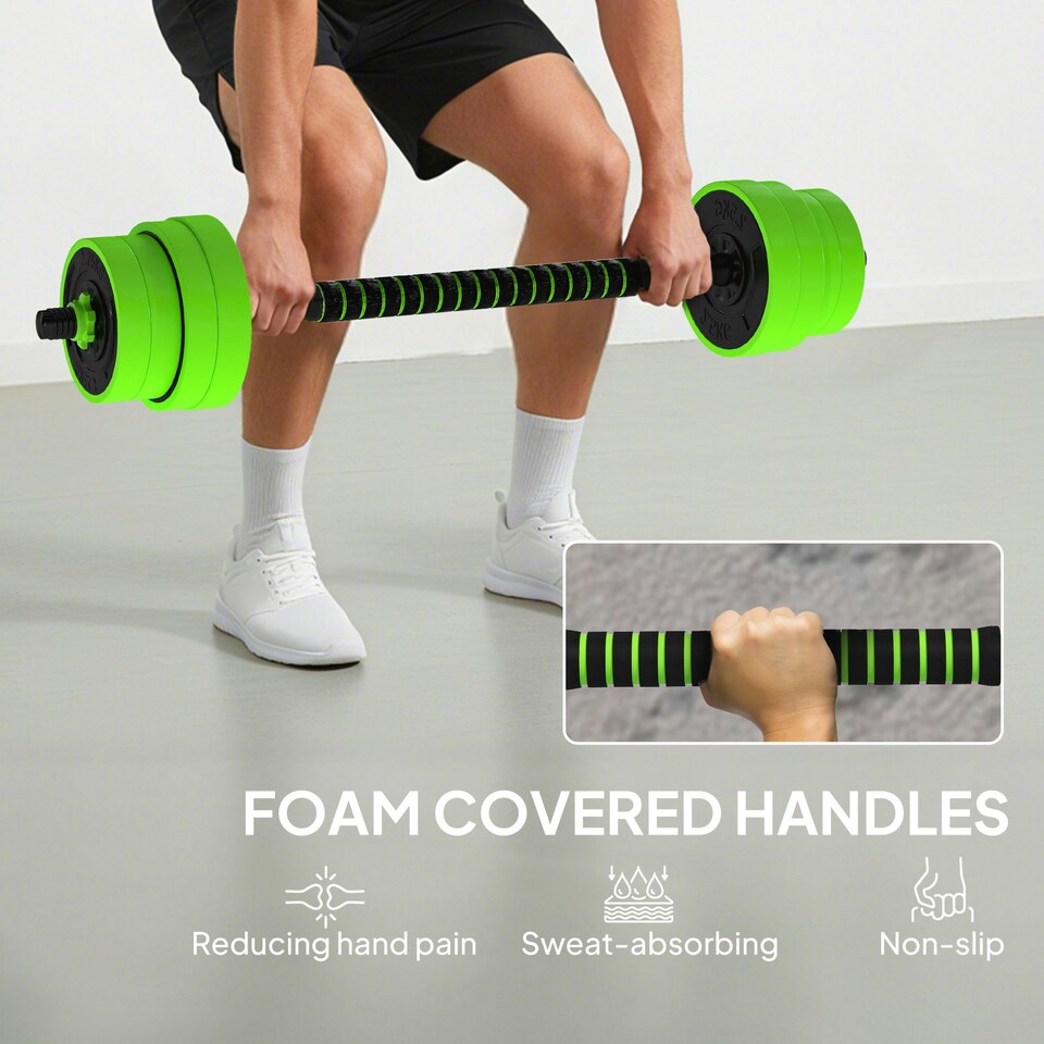 image 1 of SPORTNOW Weight Dumbbells Set, Barbell, Kettlebell, Push Up Stand, 30kg Green | Standard