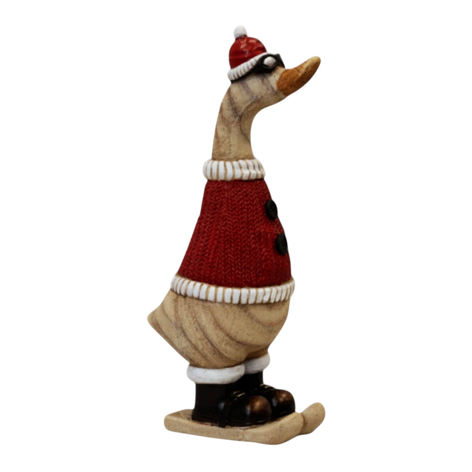 Four Candle Polyresin Duck With Goggles in Red