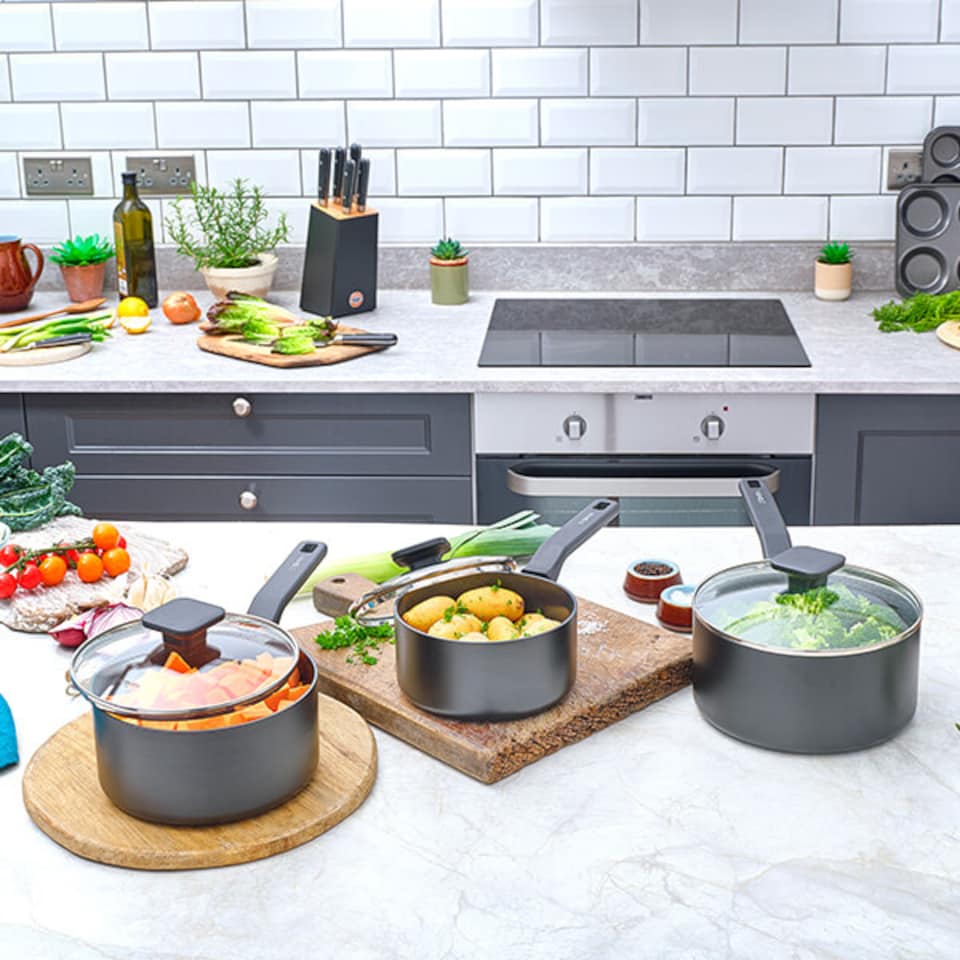 image 1 of Stoven Noir 3 Piece Saucepan Set