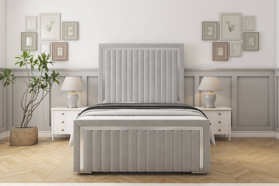 image 1 of Sloomy Boston Chrome Silver Plush Bed Frame With Mattress With 50" Upholstered Headboard 3' Single
