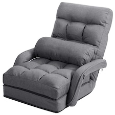 COSTWAY 2 IN 1 Folding Lazy Sofa Lounger Adjustable Black Grey