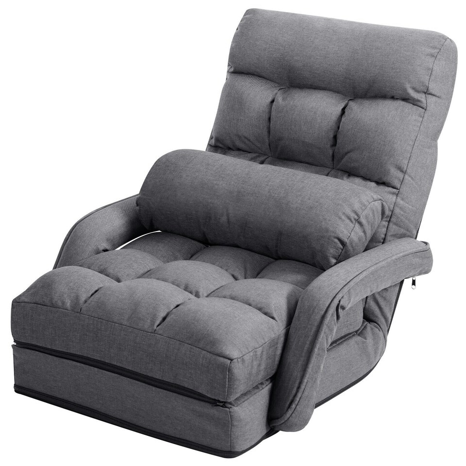 image 1 of COSTWAY 2 IN 1 Folding Lazy Sofa Lounger Adjustable Black Grey
