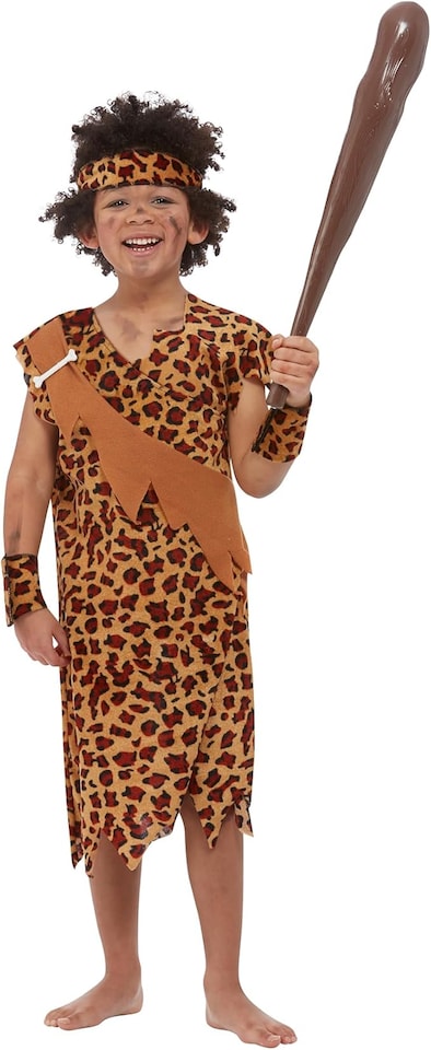 image 1 of Cave Boy Kids Fancy Dress Stone Age Prehistoric Caveman Kids Book Day Costume(4-6 Years)