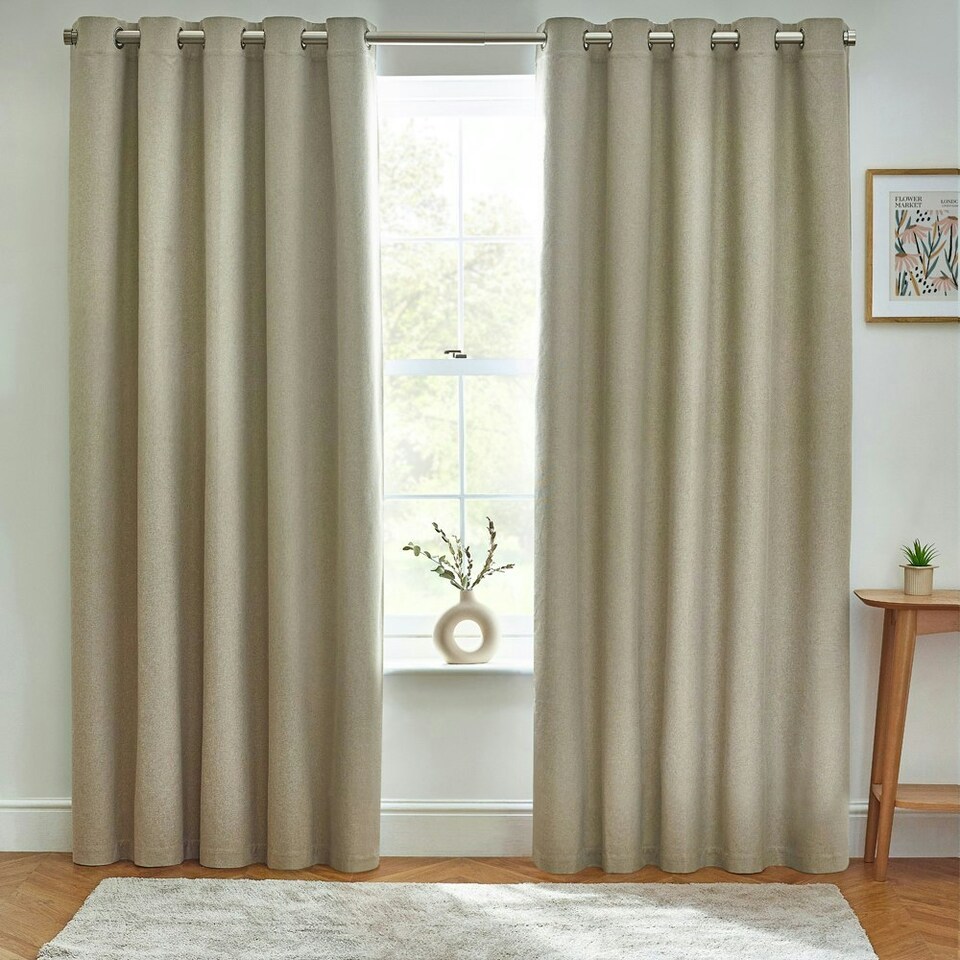 image 1 of furn. Dawn Blackout Natural Eyelet Curtains (W)229cm x (D)229cm | Multi