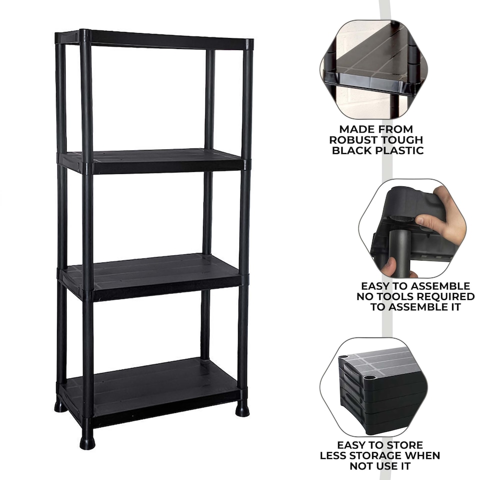 image 1 of 4 TIER PLASTIC STORAGE SHELVES SHELVING HOME GARAGE ORGANISER SHELF RACK