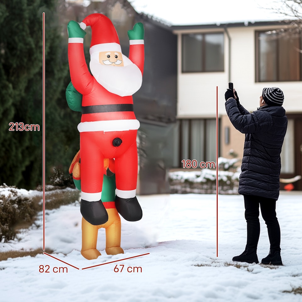 image 1 of Outsunny 7FT Hanging Christmas Inflatable Santa with Dog, Christmas Blow Up Decoration with Built-in LED Lights for Garden, Indoor Outdoor Home Decor