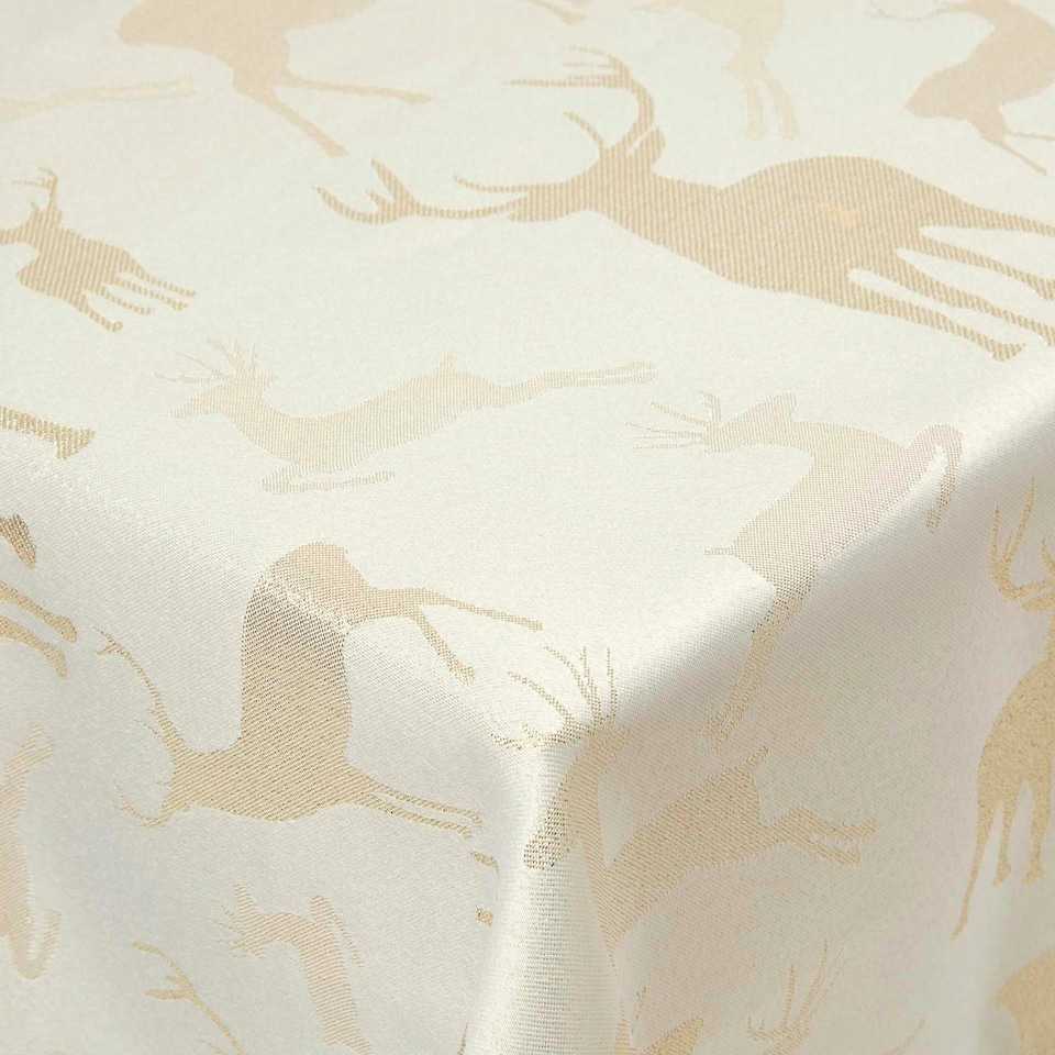 image 1 of Homescapes Gold Stag Christmas Table Cloth - 132 x 274 cm Gold