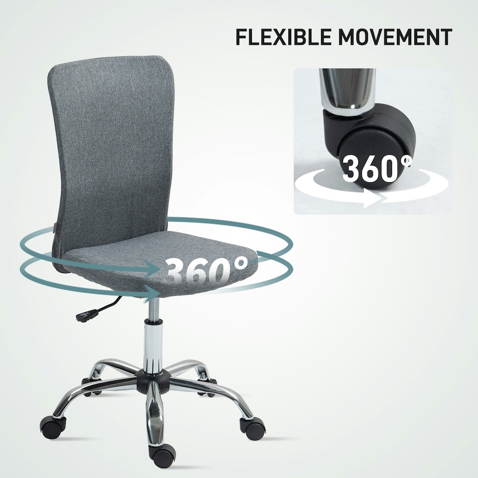 image 1 of HOMCOM Armless Computer Desk Chair, Makeup Vanity Chair for Home, Grey