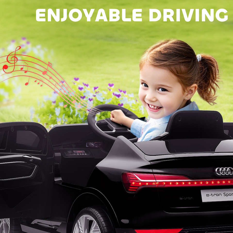 image 1 of HOMCOM Audi E-tron Licensed 12V Kids Electric Ride on, Electric Car for Kids, with Parental Remote, Music Lights MP3, Suspension Wheels, for 3-5 Years, Black