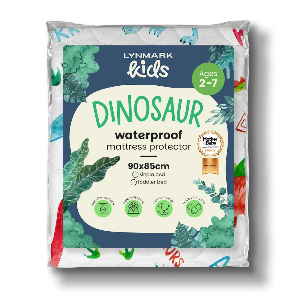 image 1 of Lynmark® Toddler Potty Training Bed Pad with Tucks - Non-Slip 90 x 85cm White | Dinosaur | Single
