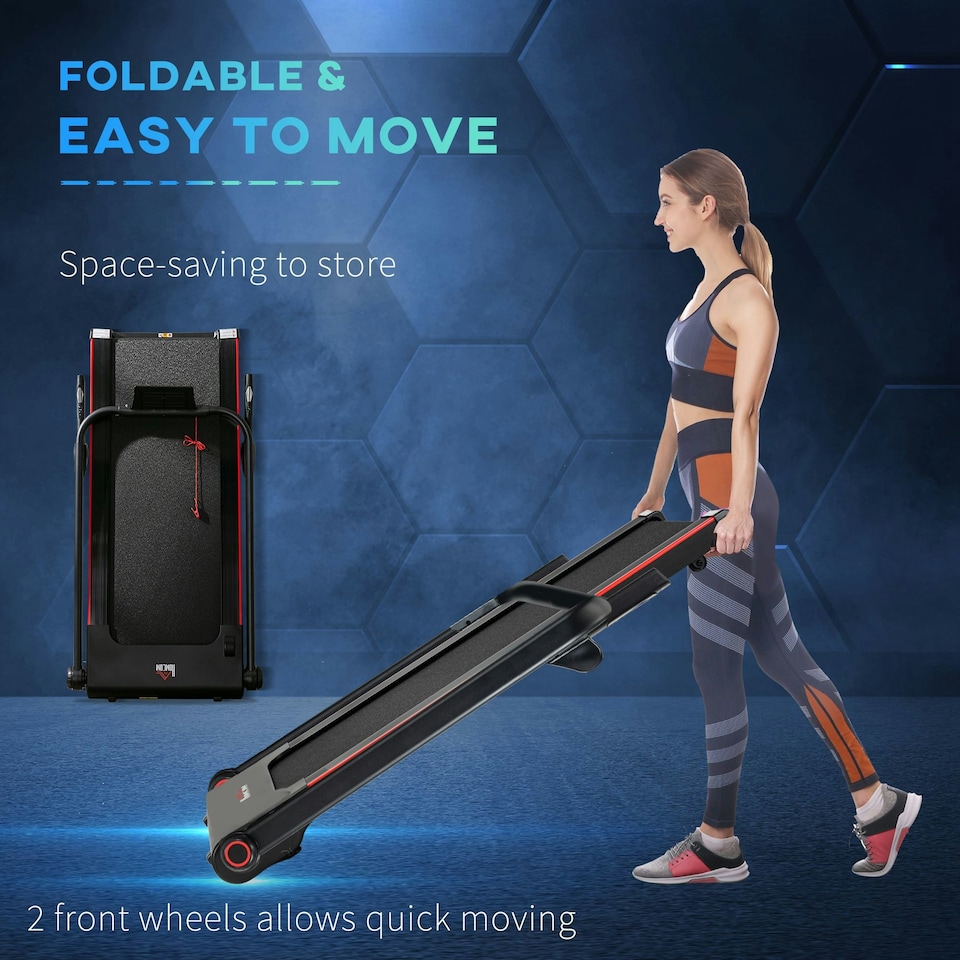 image 1 of HOMCOM Electric Folding Treadmill w/ Wheels, Safety Button and LED Monitor