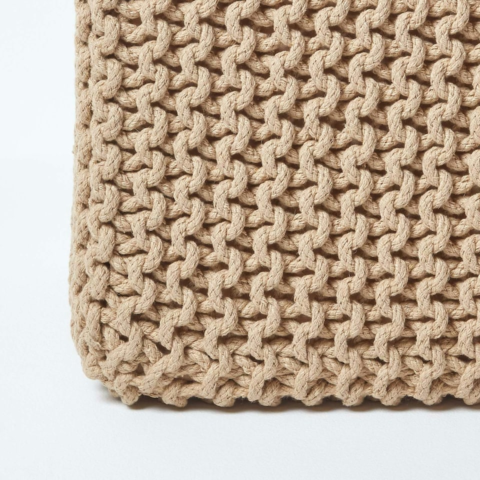 image 1 of Homescapes Linen Cube Cotton Knitted Pouffe Footstool