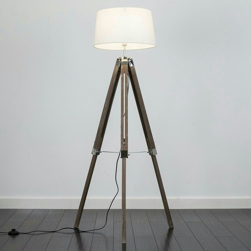 image 1 of ValueLights Clipper Painted Natural Floor Lamp with White Tapered Shade and LED Bulb