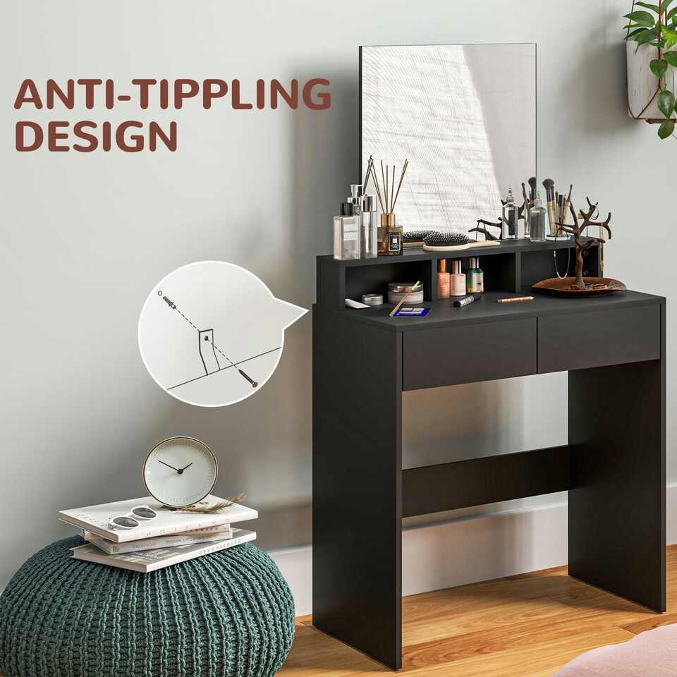 image 1 of HOMCOM Dressing Table with Mirror, Drawers, for Bedroom, Black Black