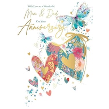 Words 'n' Wishes Traditional Mum and Dad Anniversary Card, Butterflies and Love Heart Design, Multi-Coloured, Made in the UK, Eco-Friendly