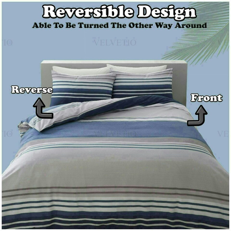 image 1 of VELVETIO Moxie Stripe Duvet Cover Set Reversible Polycotton Easy Care Beddings Black | King
