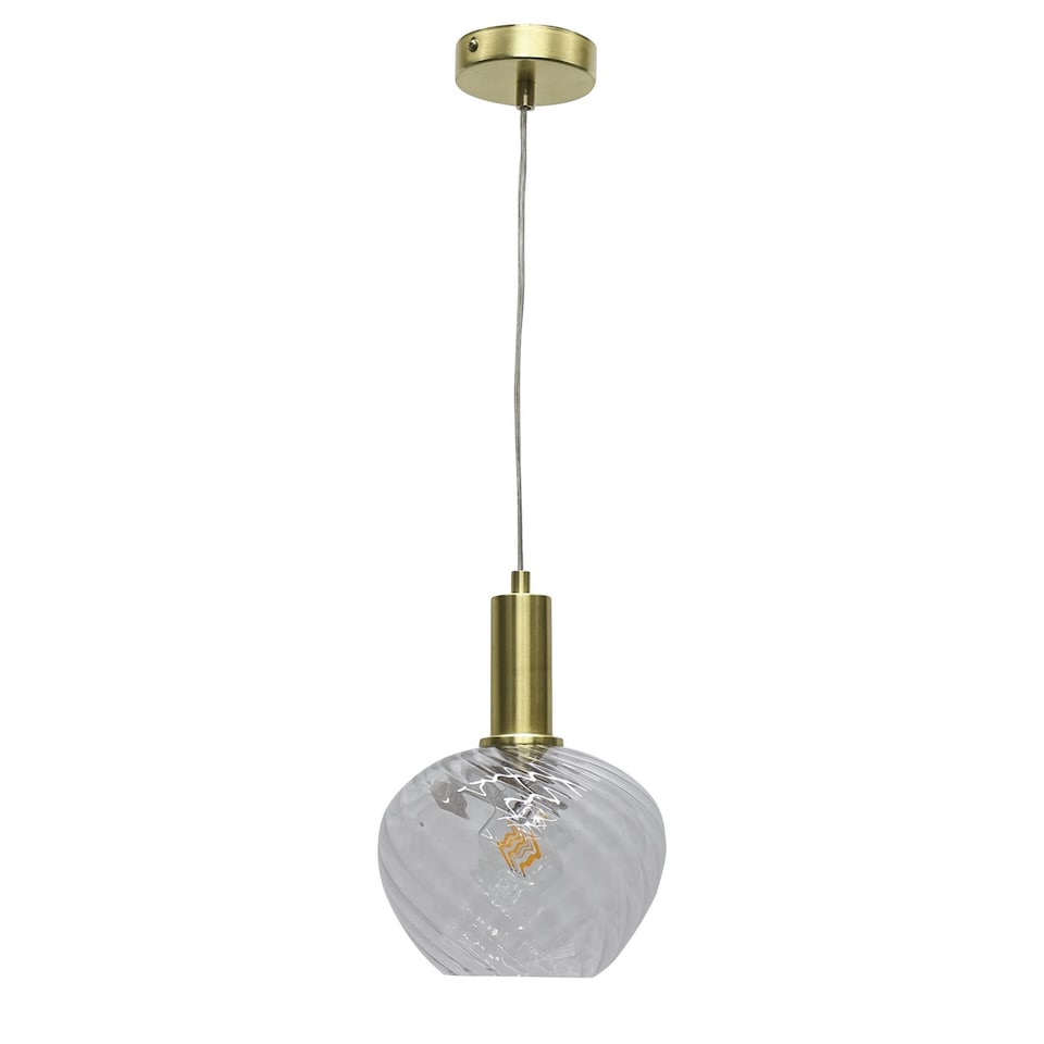 image 1 of Set of 2 Bradson - Clear Swirl Glass Satin Brass Deco Pendant Fittings