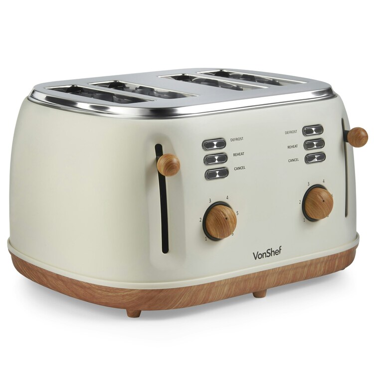 Vonshef Cream 4 Slice Toaster With 6 Browning Settings
