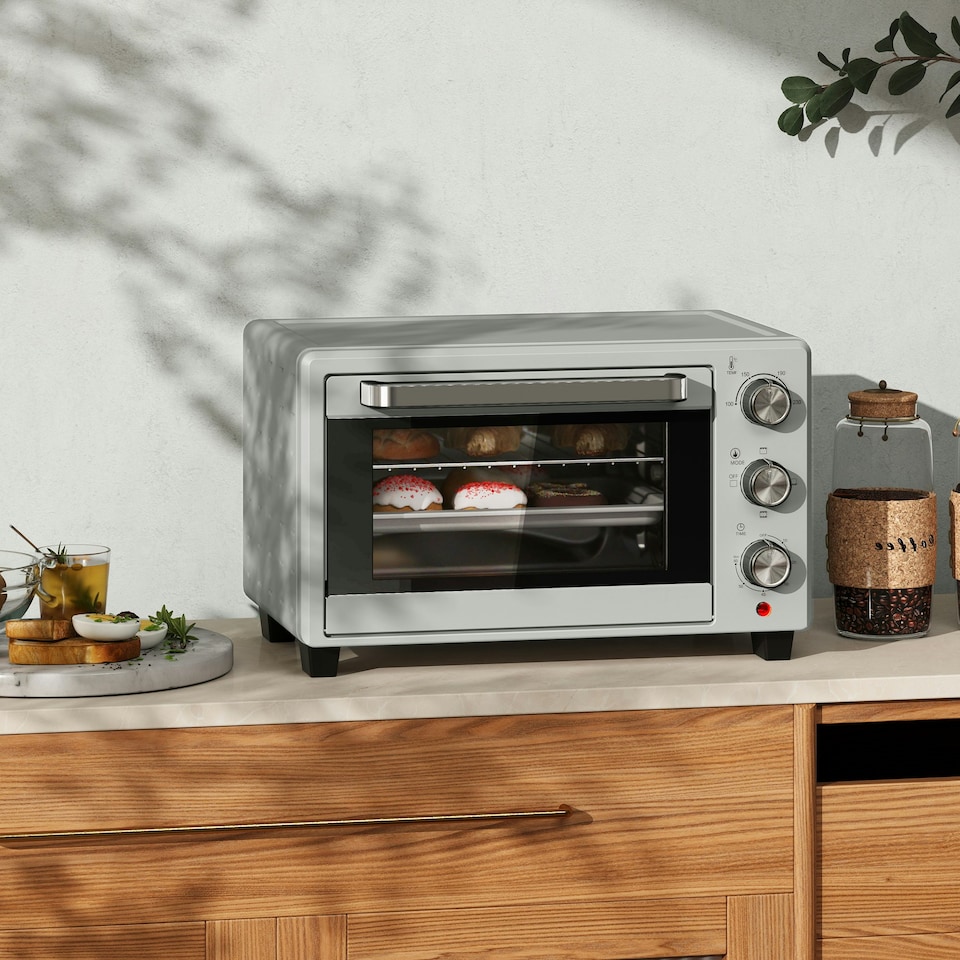 image 1 of HOMCOM Mini Oven 21L Electric Grill w/ Adjustable Temp 1400W, Silver Tone