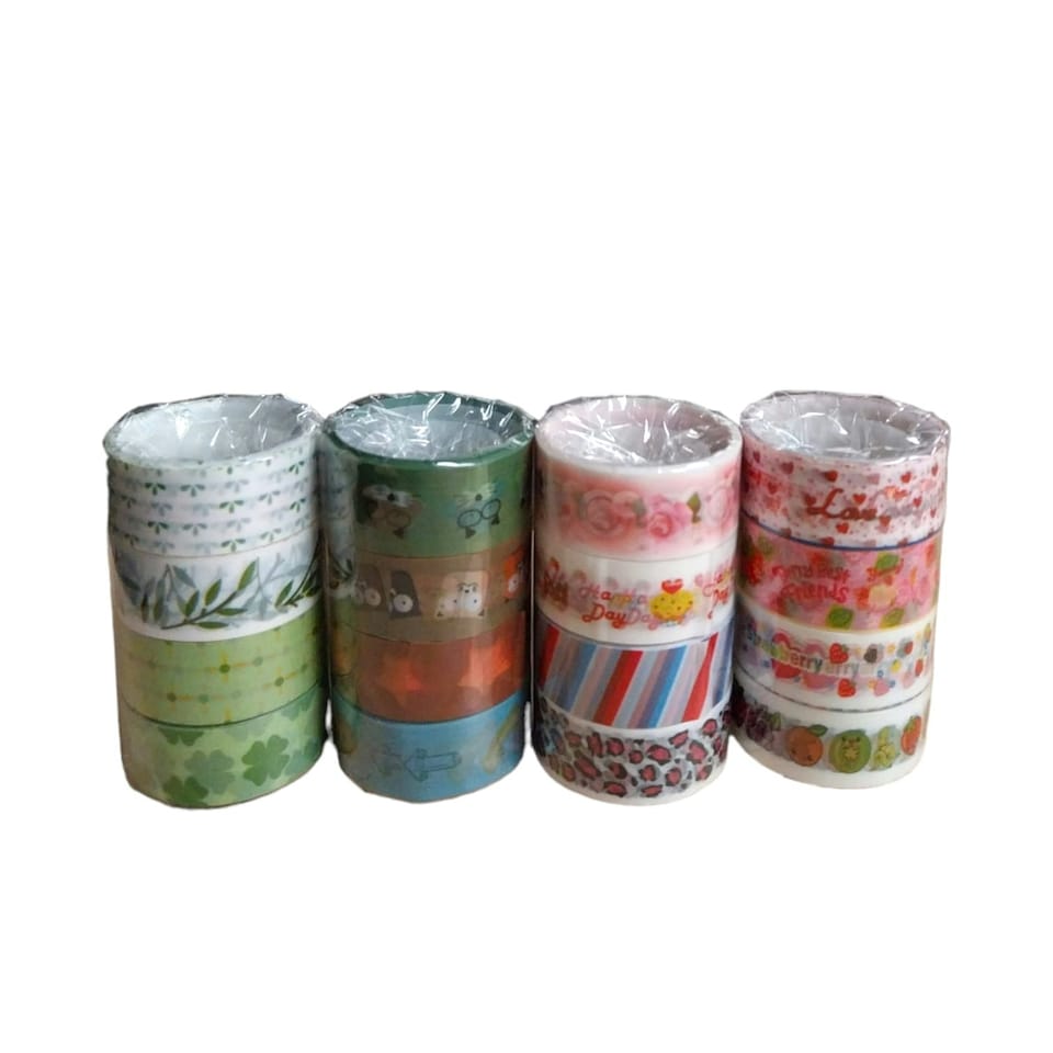 image 1 of Pack of 8 Fancy Colour Cartoon Washi Tapes 1.5cm x 5m