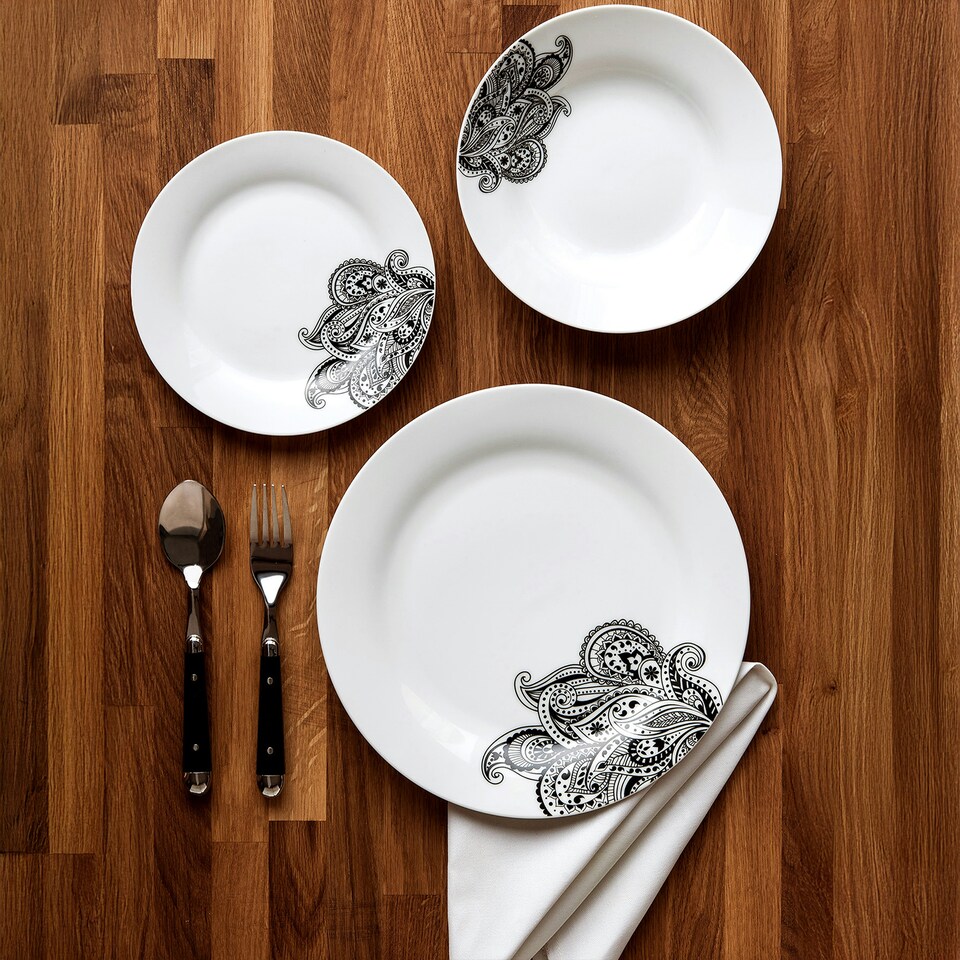 image 1 of Interiors By Premier Durable Prince 12 Piece Black Dinner Set, Stylish Dinner Set For Dinner, Contemporary Design Crockery Set