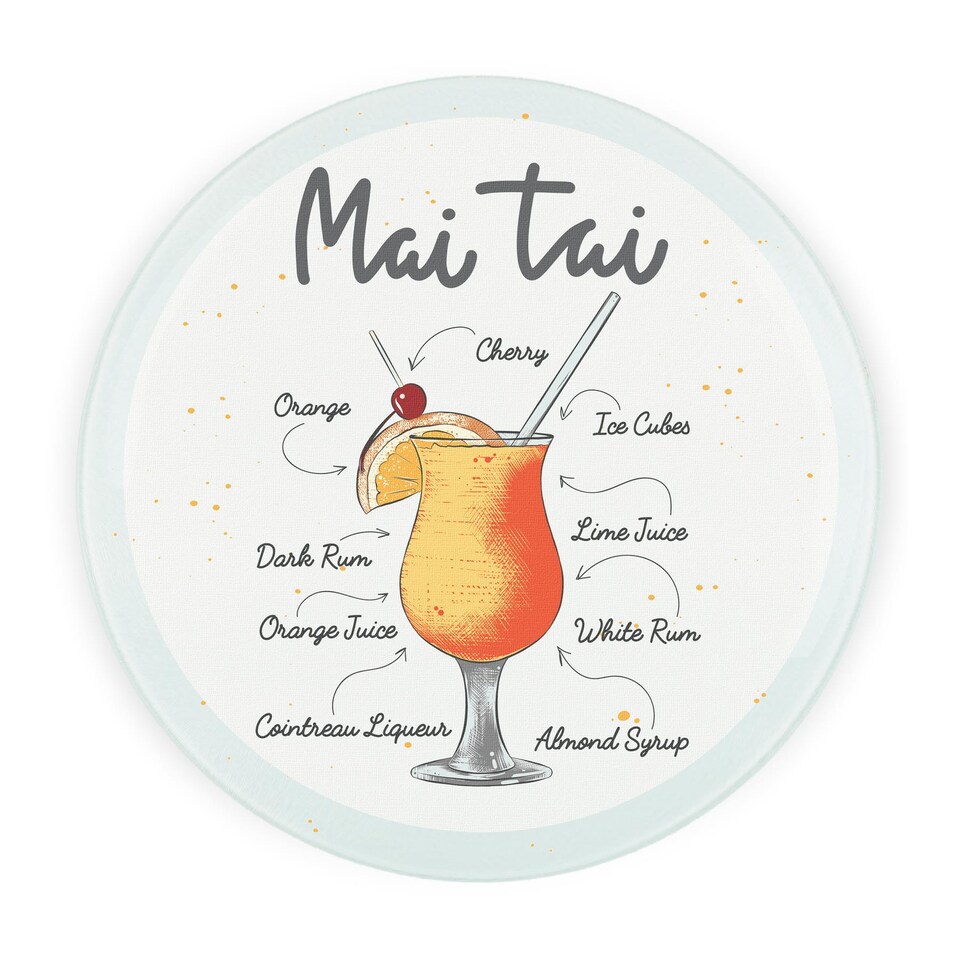 image 1 of Mai Tai Cocktail Round Worktop Protector - Textured Glass Chopping Board