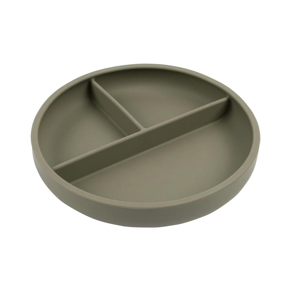 image 1 of Tiny Dining Baby Divided Silicone Suction Plate - Silver Sage Green