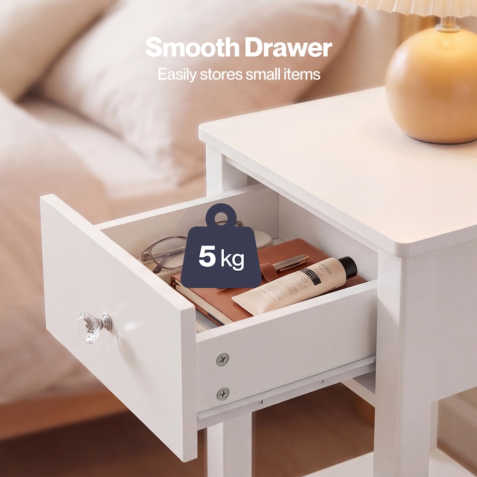 image 1 of Levede Bedside Table Narrow Modern End Table Drawer & Shelf Bedroom White