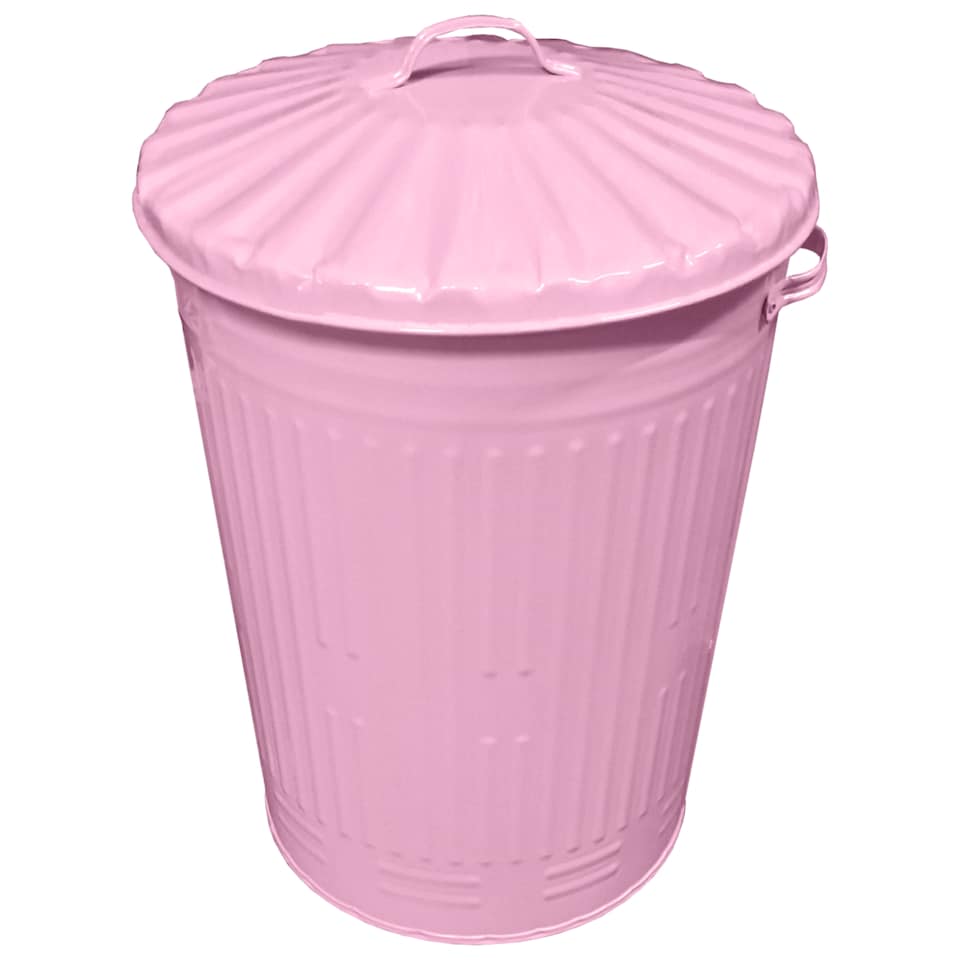image 1 of 90L Retro Style Metal Dustbin Suitable for Indoor or Outdoor - Classic Pink Bin Steel Dustbin for Animal Feed, General Waste, Storage - 90 Litre