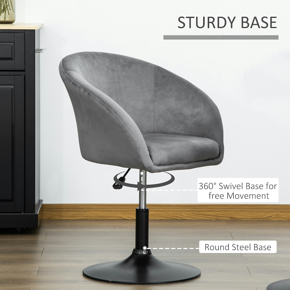image 1 of HOMCOM Swivel Bar Stool Fabric Dining Chair Dressing Stool Tub Seat Grey