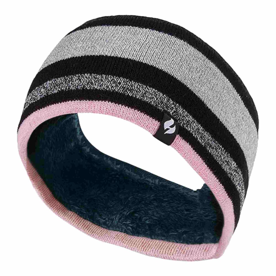 image 1 of Ladies Cable Knitted Fleece Lined Thermal Winter Ear Warmer Headband | Black | Black/Grey | One Size | 1