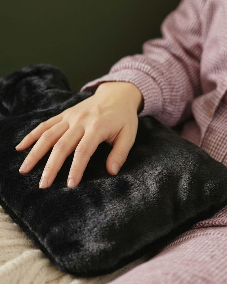 image 1 of Keplin Fluffy Faux Fur Hot Water Bottle 2 Litre with Hand Warming Cover