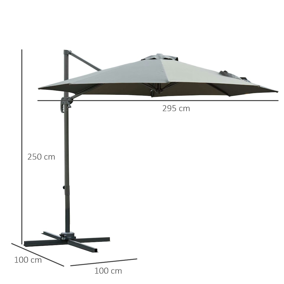 image 1 of Outsunny 3m Garden Banana Parasol Patio Cantilever Umbrella Dark Grey
