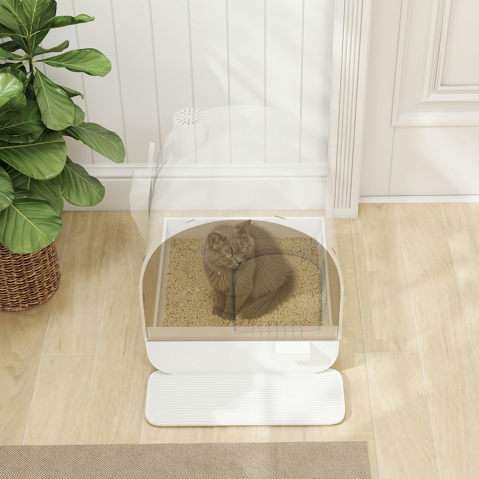 image 1 of PawHut Cat Litter Box Kitten Litter Tray w/ Lid, Scoop, Filter, Flap Door