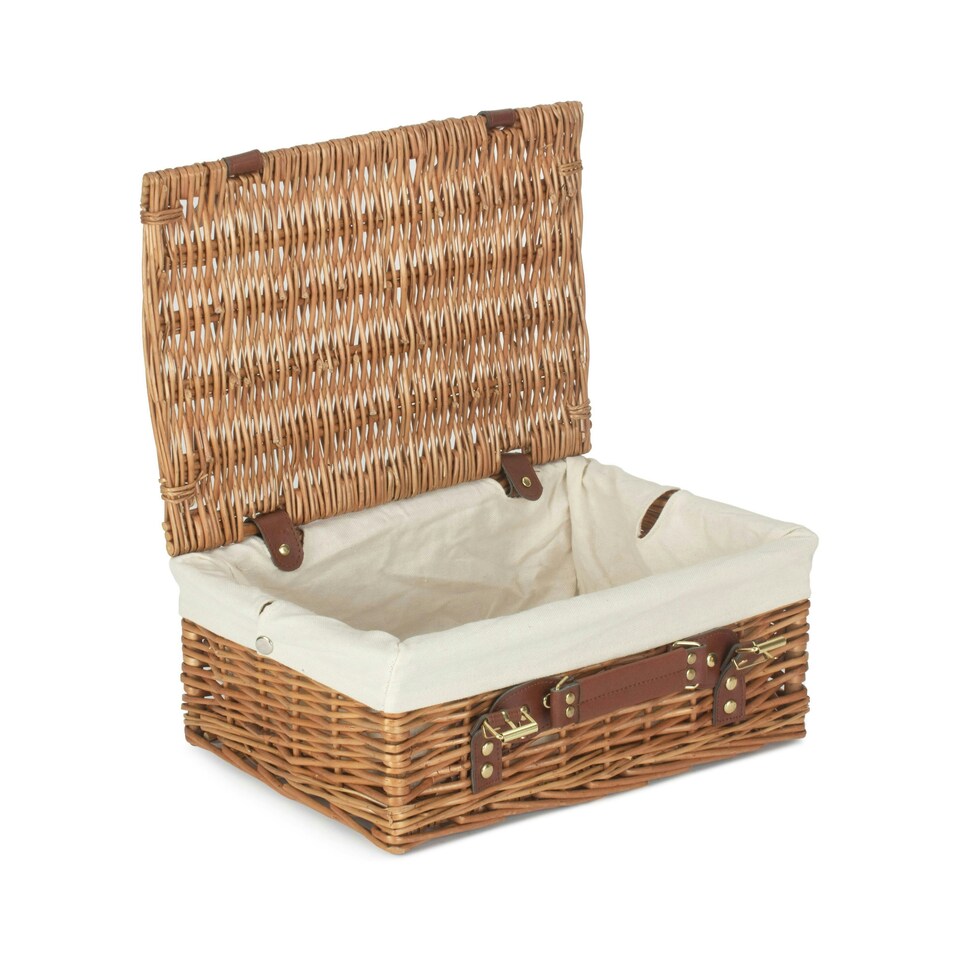 image 1 of 35cm Light Steamed Wicker Picnic Basket with Lining White | White | One Size