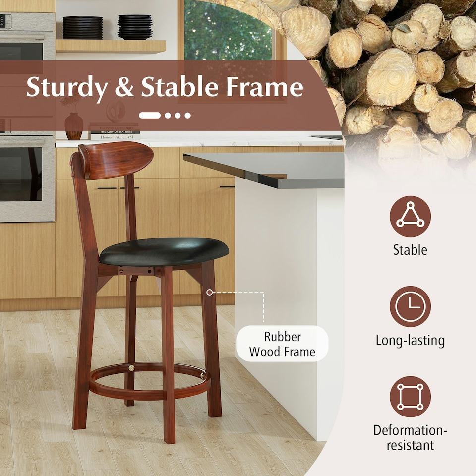 image 1 of COSTWAY Bar Stools Set of 2 Upholstered Kitchen Stools 60cm Brown