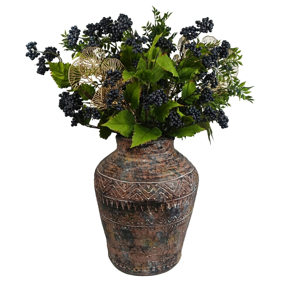 image 1 of 40cm x 32cm Aztec Large Composite Textured Vase Composite Plant Pot