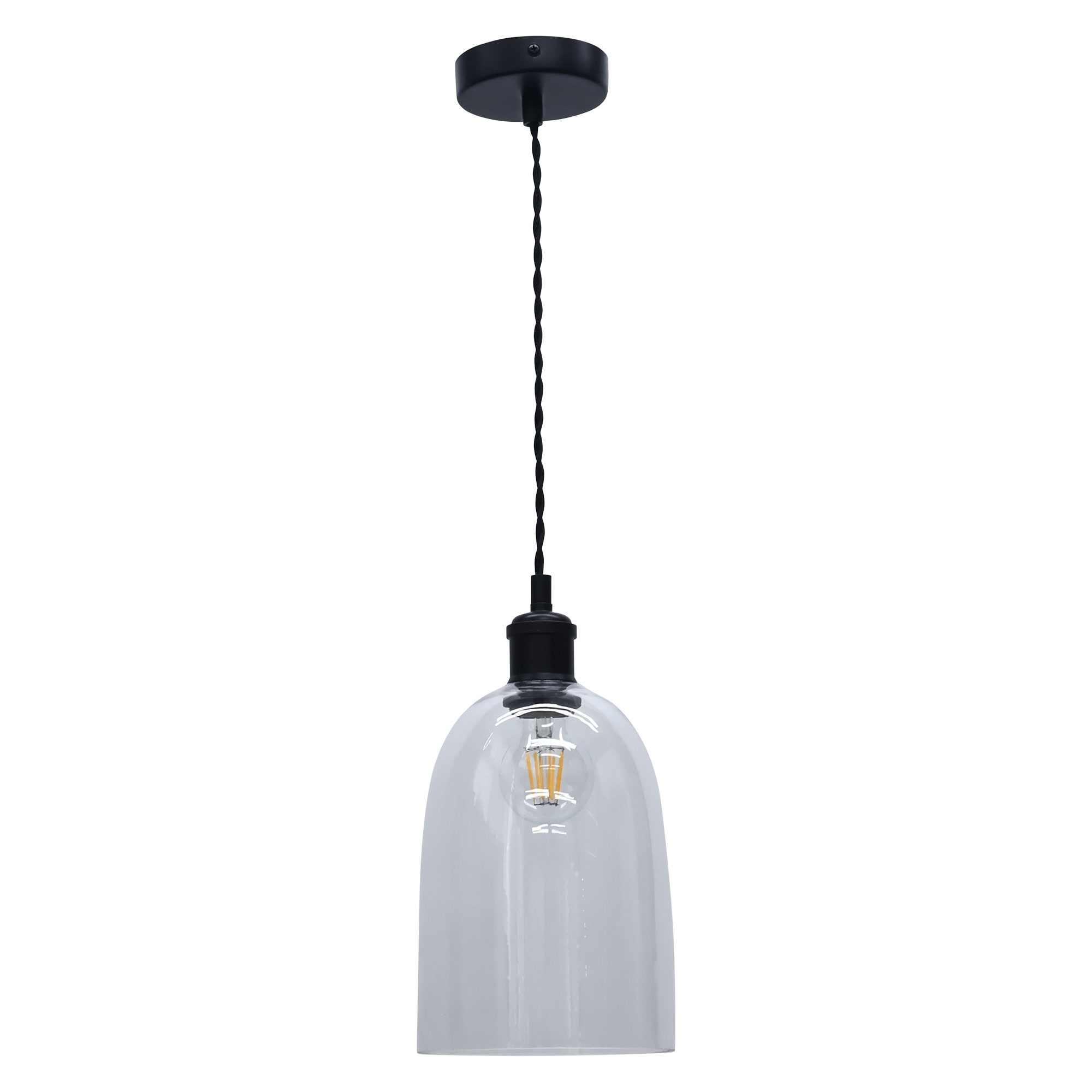 First Choice Lighting Dallas Black with Clear Domed Glass Pendant Light