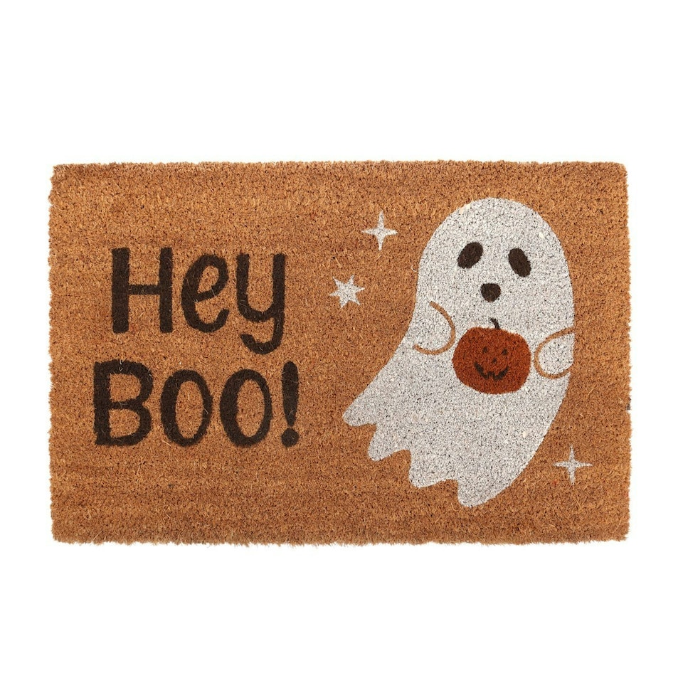 image 1 of Something Different Hey Boo Ghost Door Mat - Natural/White/Black - One Size