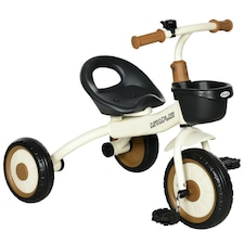 AIYAPLAY Baby Trike, Toddler Tricycle with Adjustable Seat, Basket, Bell, Kids Tricycle for 2-5 Years Old, White