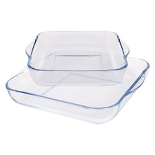 Argon Tableware 2pc Square Glass Oven Dish Set - 2 Sizes | Clear | Clear | 2 Sizes