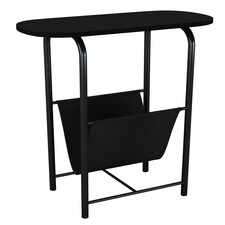 Slim Oval Side End Table with Magazine Holder Sling Rack Coffee Snacks Newspapers | Multi | Black