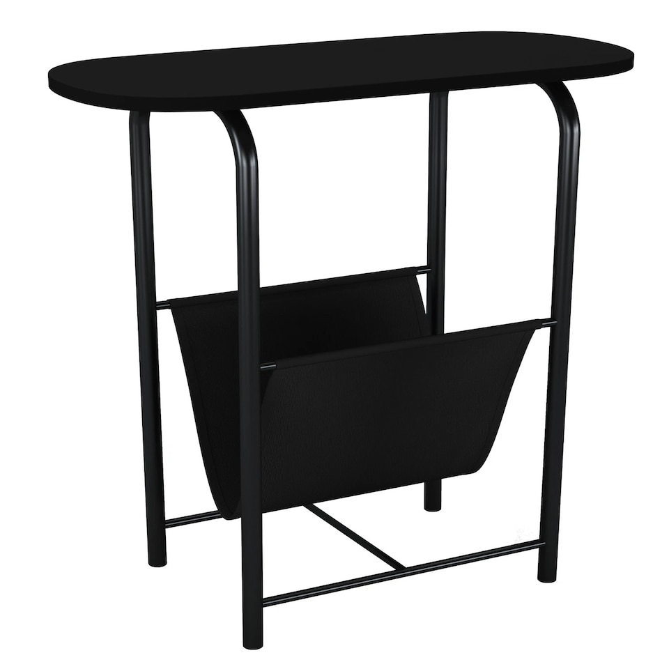 image 1 of Slim Oval Side End Table with Magazine Holder Sling Rack Coffee Snacks Newspapers | Multi | Black