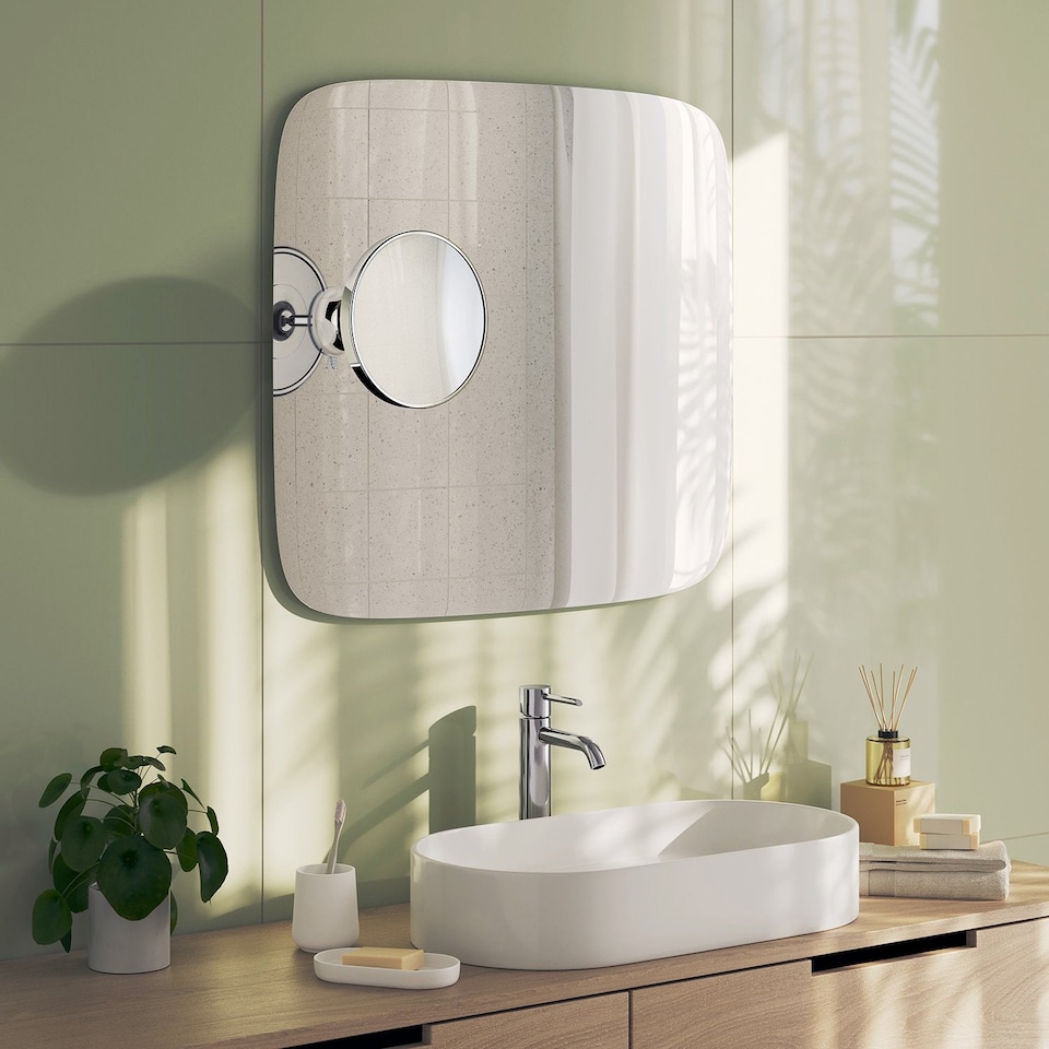 image 1 of BESLAGSBODEN Polished Chrome Bathroom Mirror with Suction Cup Mounting