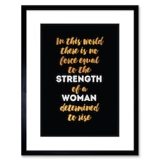 Strength Of Determined Woman Quote Gold Black Design 9x7" Black Framed Wall Art Print