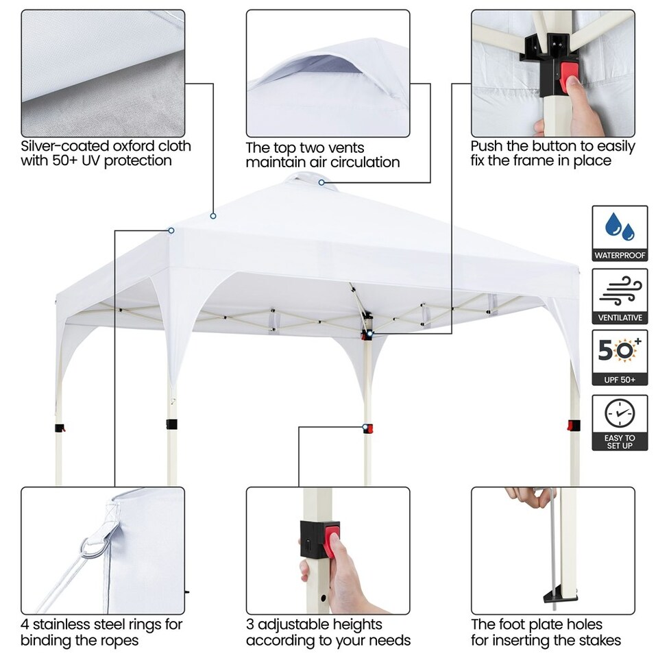 image 1 of Yaheetech 300 cm × 300 cm Portable Instant Heavy-Duty Canopy White